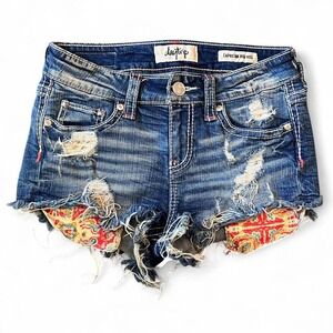 Daytrip‎ denim capricorn high rise booty shorts with paisley lining size 25 XS